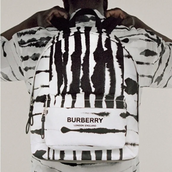 [BAG] BURBERRY Watercolour Econyl Backpack | Black White Tie-Dye Designer Luxury - Picture 2 of 12